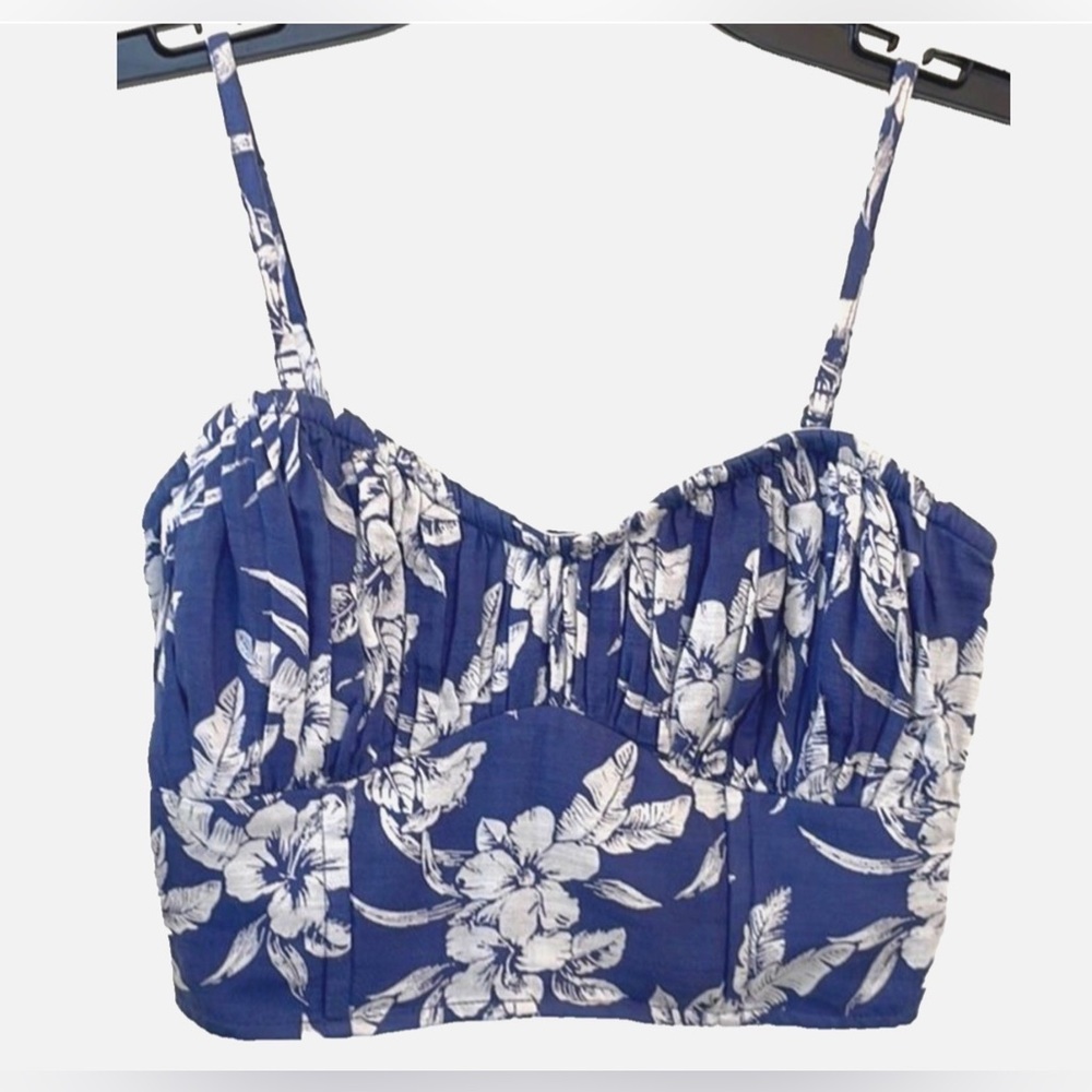 American Eagle NWT Floral Corset Crop Top XS Blue White Cami